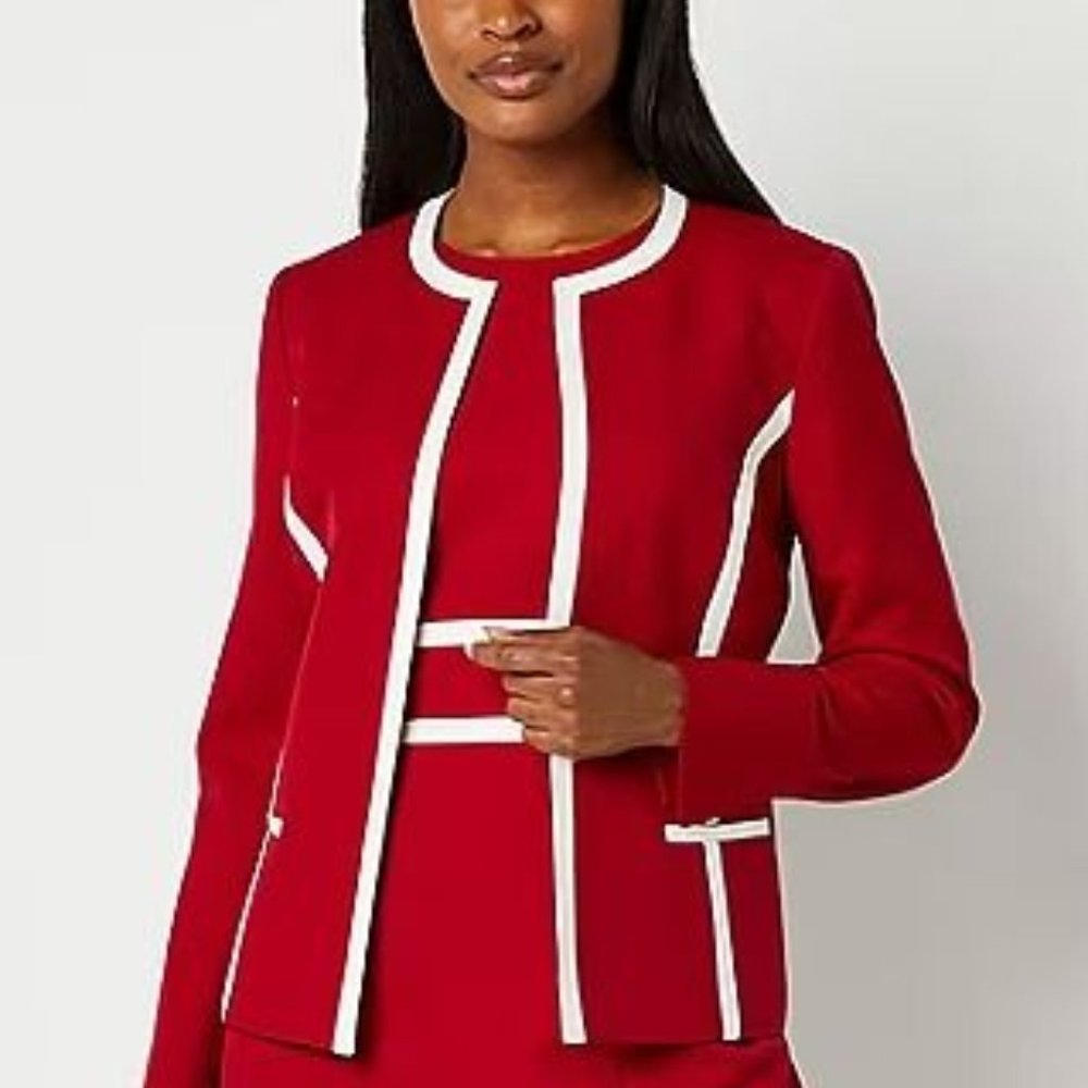 BLACK LABEL by Evan Picone Ladies Beautifully Designed Red Blazer w/ Black Trim - Picture 8 of 16